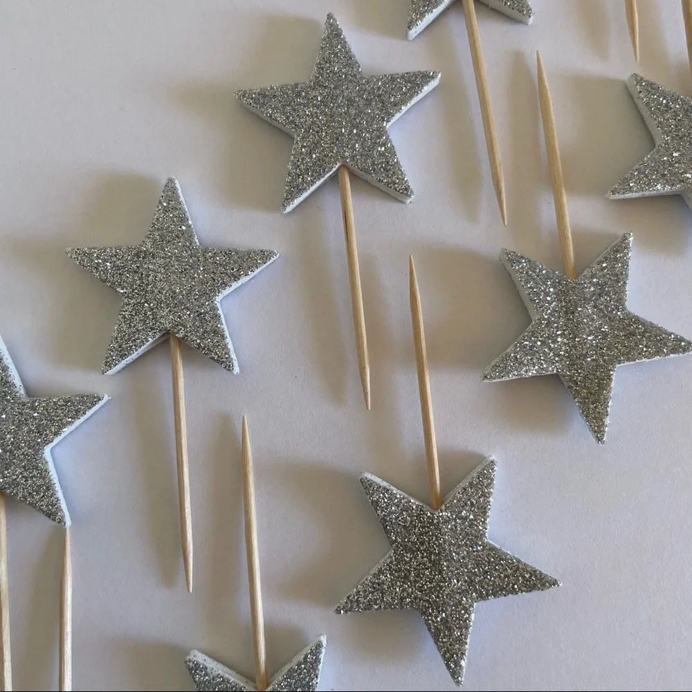 Glitter Star Cake Topper Toothpick Set 10